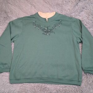 Vintage Blair Sweater Womens XL Green Butterfly Embroidery‎ Grandma Comfort